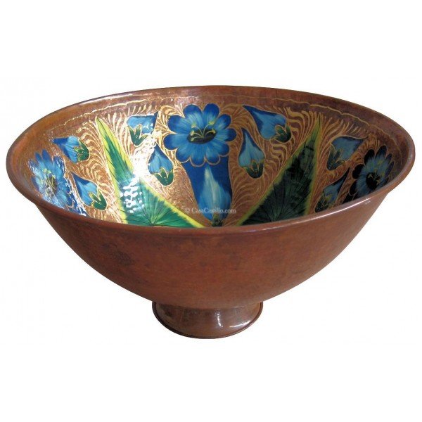 Hand Painted Copper Vessel Sink Round  Garden